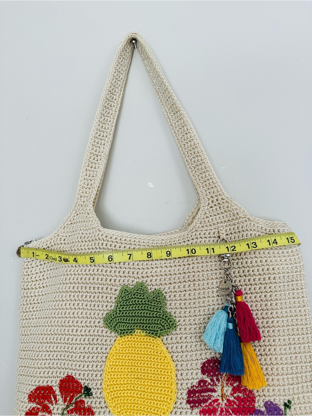 The Sak Handmade Beige Crochet Tote with Pineapple & Floral Appliqué - Picture 4 of 11